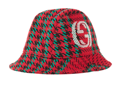 Gucci Tweed GG Bucket Hat, Wool, Red, Sz S, 2*